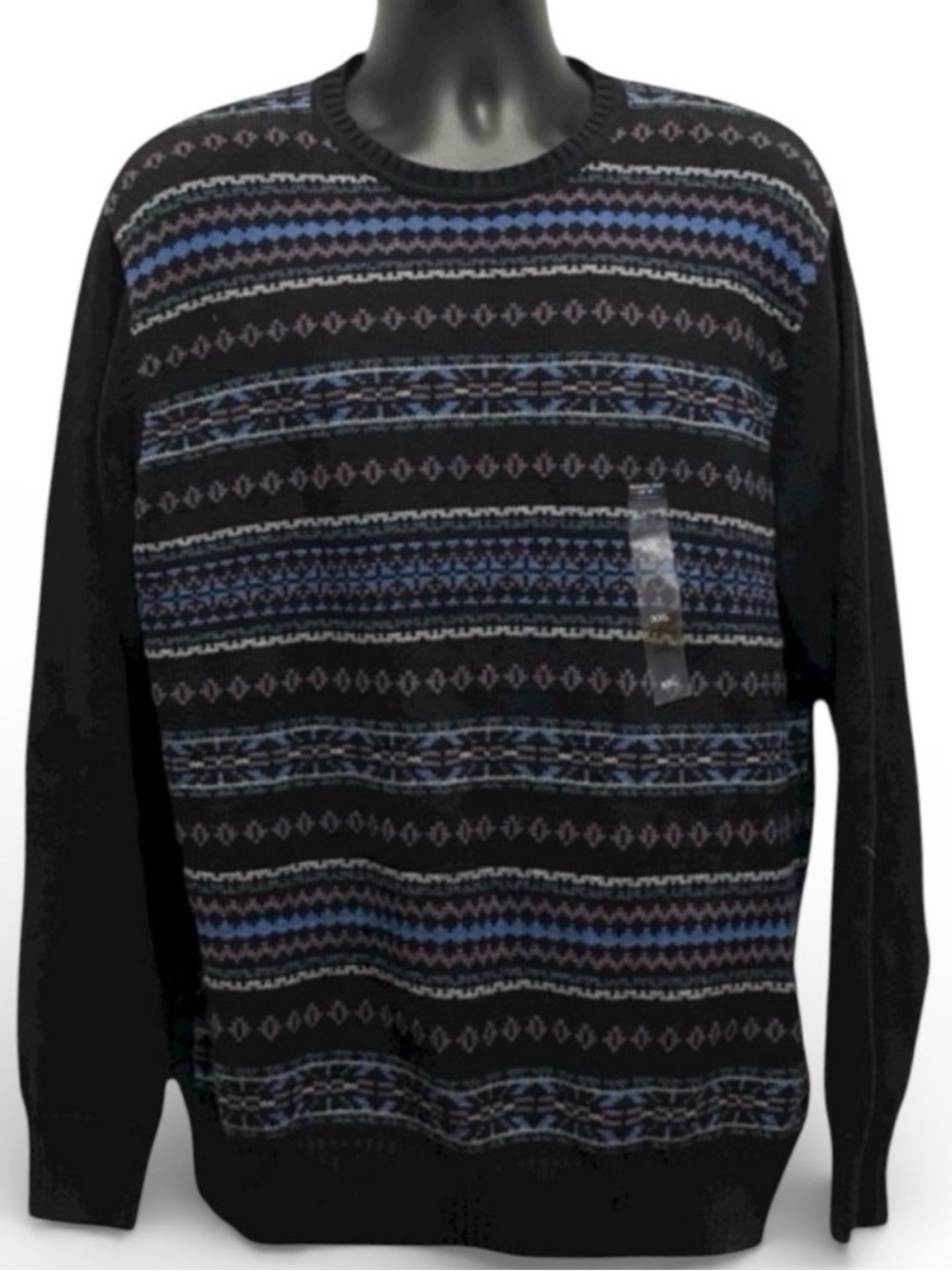 Alexander Julian XXL Geometric Crewneck Sweater Black Blue NWT